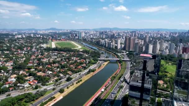 Sao Paulo Brezilya Şehir Merkezi Ünlü Pinheiros Otoyolunun Şehir Manzarası — Stok video