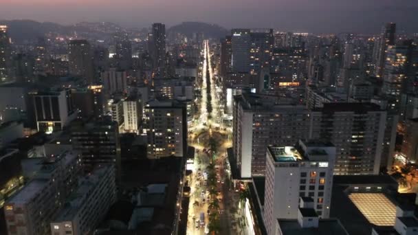 Santos Sao Paulo Brezilya Sahil Şehrinin Gece Manzarası Sao Paulo — Stok video