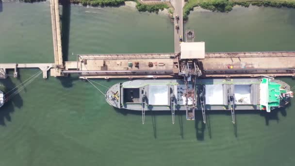 Panning Largo Della Nave Merci Porto Santos Brasile Nave Container — Video Stock