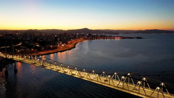 Paisagem Noturna Centro Cidade Florianópolis Estado Santa Catarina Brasil Ilha — Vídeo de Stock