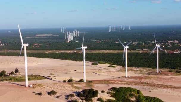 Ветряные Электростанции Северо Востоке Бразилии Пляж Каноа Кебрада Песчаными Дюнами — стоковое видео
