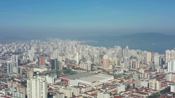 Aerial Wide Coastal City Santos Sao Paulo Brazil Popular Beach — Stock Video