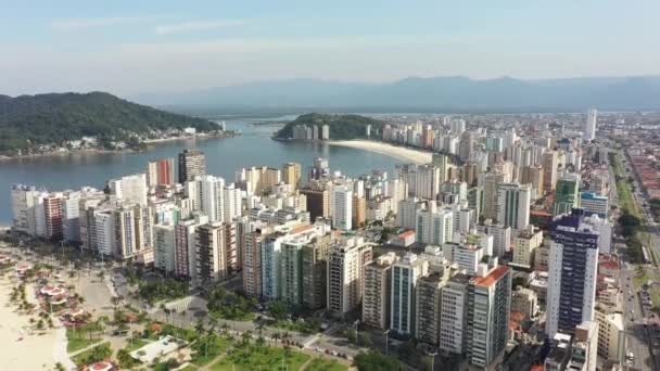 Panorámica Amplia Ciudad Costera Sao Vicente Estado Sao Paulo Brasil — Vídeo de stock