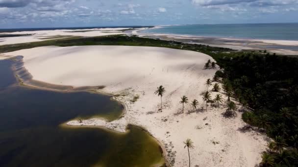 Panorama Letecký Pohled Jericoacoara Ceara Brazílie Scénická Letní Duny Pláž — Stock video