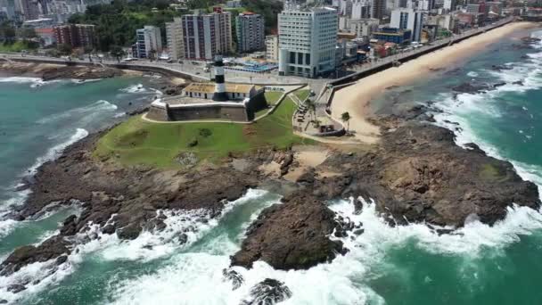 Brezilya Nın Kuzeydoğusundaki Ünlü Deniz Feneri Salvador Bahia Brezilya Tropik — Stok video