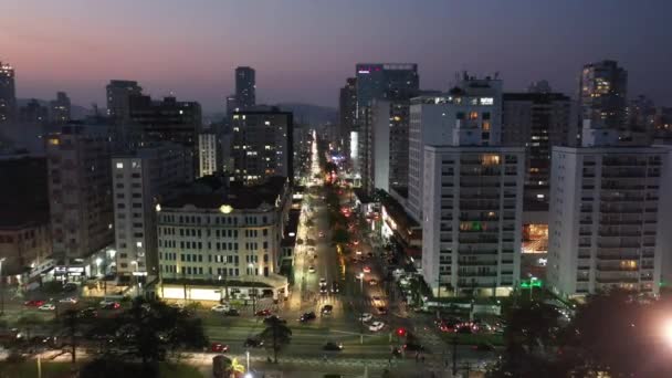 Santos Sao Paulo Brezilya Sahil Şehrinin Gece Manzarası Sao Paulo — Stok video