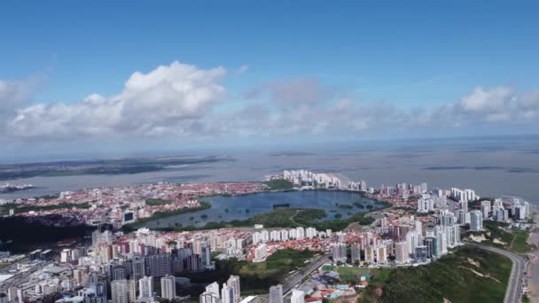 Panning Brett Landskap Historiska Byggnader Huvudstaden Maranhao Downtown Sao Luis — Stockvideo