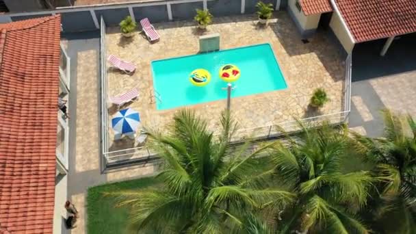 Aerial View Smile Emoji Float Swimming Pool Float Smile Emoji — Stock Video