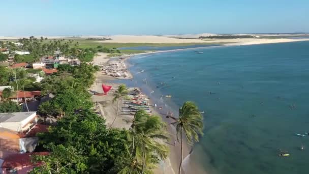 Jericoacoara Ceara巴西 巴西塞阿拉州热带海滩风景的空中景观 是度假旅游目的地 旅游目的地地标 — 图库视频影像