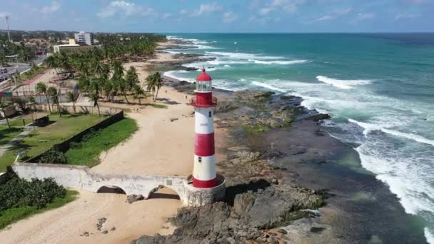 Farol Famoso Nordeste Brasileiro Salvador Bahia Brasil Destino Viagem Tropical — Vídeo de Stock