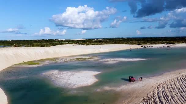 Jericoacoara Ceara Brazylia Krajobraz Lotu Ptaka Tropikalnej Scenerii Plażowej Dla — Wideo stockowe