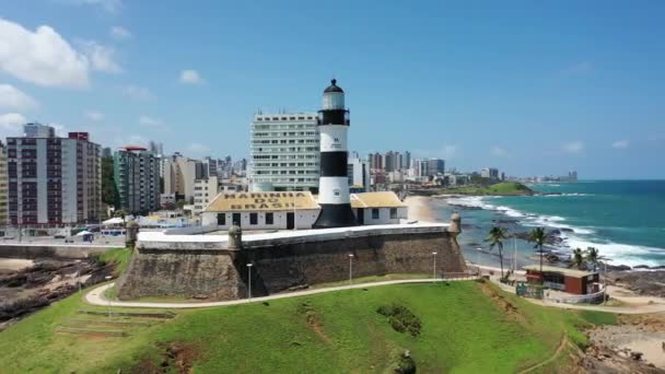 Farol Famoso Nordeste Brasileiro Salvador Bahia Brasil Destino Viagem Tropical — Vídeo de Stock