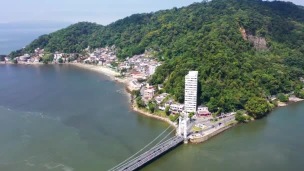 Luchtfoto Breed Van Coastal City Van Sao Vicente Staat Sao — Stockvideo