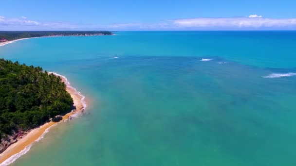 バイーア ブラジルの熱帯ビーチの夏の風景 Trancoso BeachとCorumbau Beachの近くにあるブラジル北東部のCaraiva Beachランドマーク — ストック動画