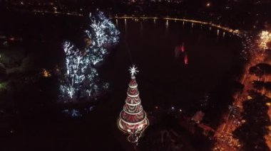 Aydınlatma Noel Ağacı şehir yaşamında. Kutlama manzarası. Christimas Ağacı ve Noel zamanı Ibirapuera Parkı Sao Paulo Brezilya 'da. Tatiller için dekorasyon.