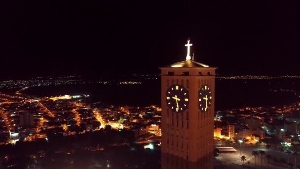 Ночной Пейзаж Религиозной Церкви Святилища Бразилии Знаменитая Религиозная Святыня Бразилии — стоковое видео