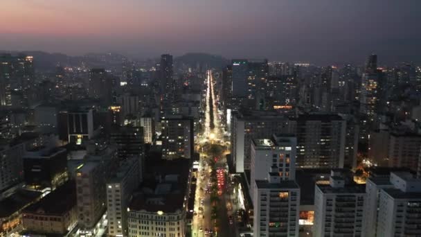 Nocny Pejzaż Miasta Santos Sao Paulo Brazylia Nocne Życie Krajobraz — Wideo stockowe