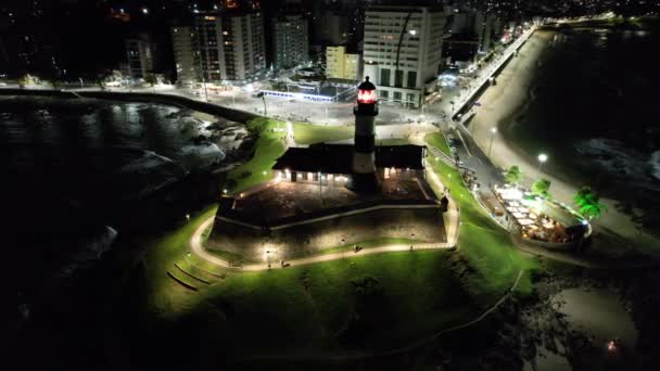 Night Aerial View Tourism Postal Card Downtown Salvador Bahia Brazil — Vídeo de Stock