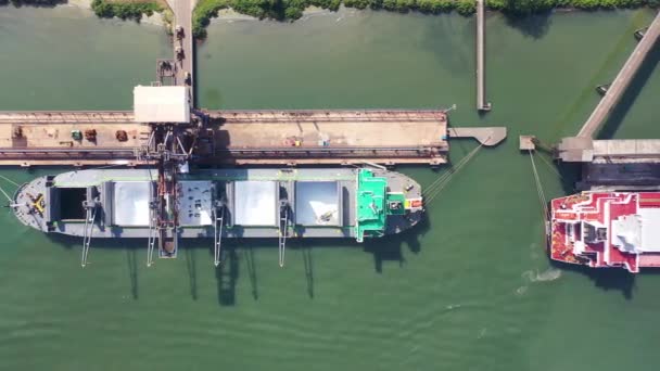 Weite Teile Des Frachtschiffs Hafen Von Santos Brasilien Containerschiff Hafenkanal — Stockvideo