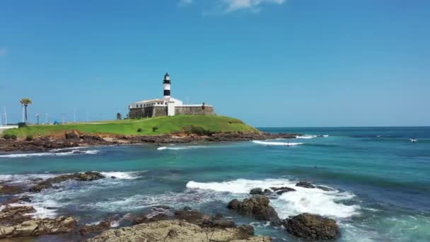 Farol Famoso Nordeste Brasileiro Salvador Bahia Brasil Destino Viagem Tropical — Vídeo de Stock