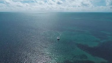 Florida Keys takımadalarındaki göz kamaştırıcı adaların panorama manzarası. Tropik ufuk çizgisi. Seyahat güzergahı. Turkuaz körfez suyu.