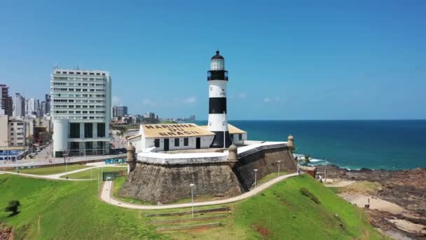 Farol Famoso Nordeste Brasileiro Salvador Bahia Brasil Destino Viagem Tropical — Vídeo de Stock