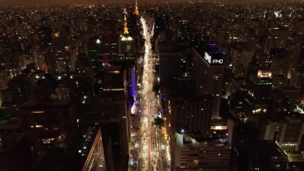 Nacht Het Centrum Van Sao Paulo Brazilië Downtown District Nachts — Stockvideo