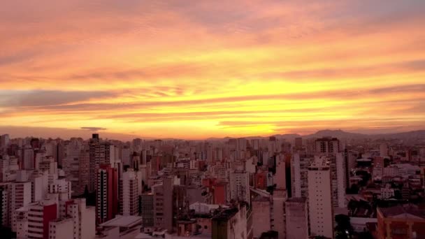 Zachód Słońca Centrum Sao Paulo Brazylia Dzielnica Śródmieścia Przy Zachodzie — Wideo stockowe