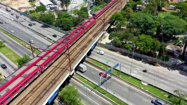 São Paulo Brasiliens Centrum Stadsbilden Berömda Tiete Motorväg Väg Företagsbyggnadskontor — Stockvideo
