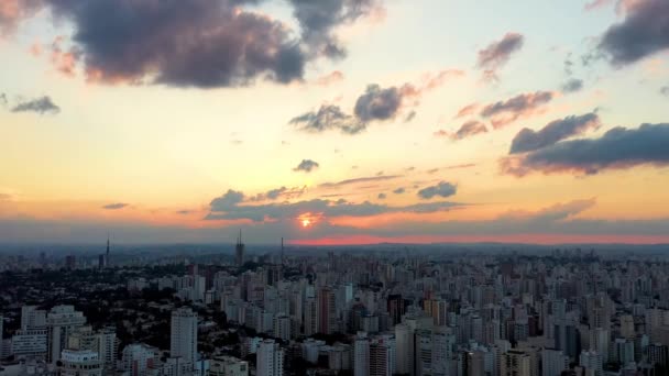 Sunset Centro São Paulo Brasil Distrito Downtown Cenário Pôr Sol — Vídeo de Stock