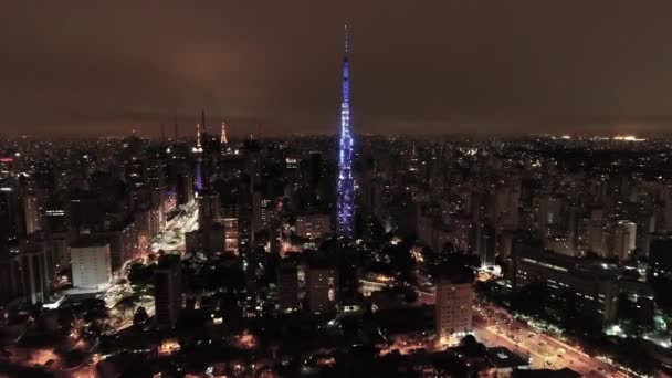 Nacht Het Centrum Van Sao Paulo Brazilië Downtown District Nachts — Stockvideo