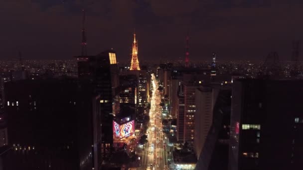 Ночь Центре Сан Паулу Бразилия Центр Города Фоне Ночной Жизни — стоковое видео