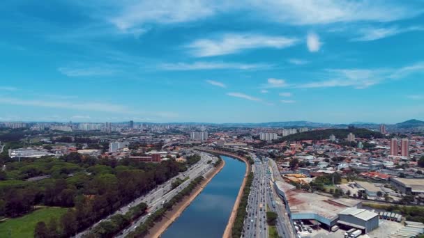 São Paulo Brasiliens Centrum Stadsbilden Berömda Tiete Motorväg Väg Företagsbyggnadskontor — Stockvideo