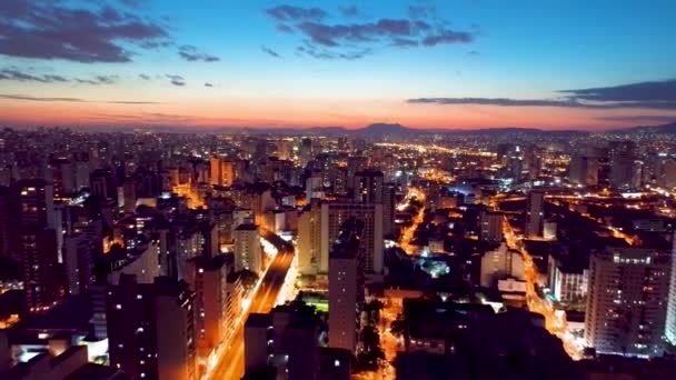 Naplemente Sao Paulo Belvárosában Brazília Napnyugtakor Belvárosban Metropolis Táj Mérföldkő — Stock videók