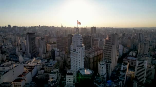 Zachód Słońca Centrum Sao Paulo Brazylia Dzielnica Śródmieścia Przy Zachodzie — Wideo stockowe