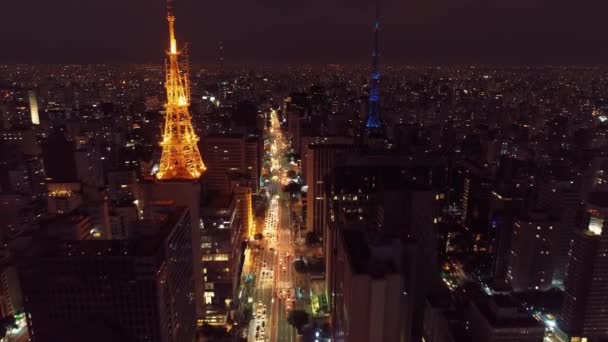 Sao Paulo Brezilya Şehir Merkezindeki Gece Manzarası Geceleri Sao Paulo — Stok video