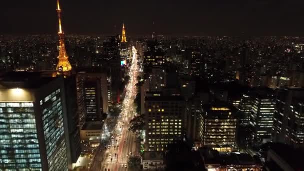 Sao Paulo Brezilya Şehir Merkezindeki Gece Manzarası Geceleri Sao Paulo — Stok video