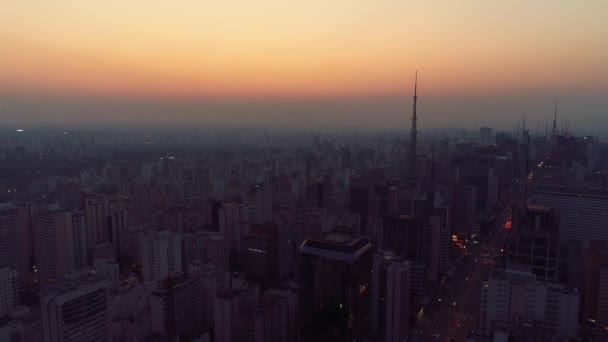 Naplemente Sao Paulo Belvárosában Brazília Napnyugtakor Belvárosban Metropolis Táj Mérföldkő — Stock videók