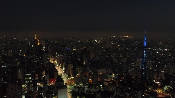 Sao Paulo Brezilya Şehir Merkezindeki Gece Manzarası Geceleri Sao Paulo — Stok video