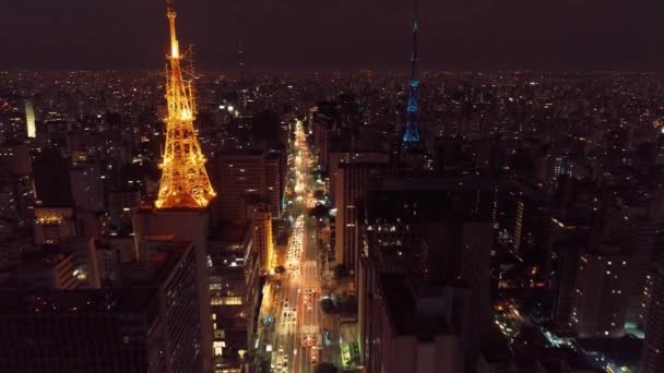 Nacht Het Centrum Van Sao Paulo Brazilië Downtown District Nachts — Stockvideo