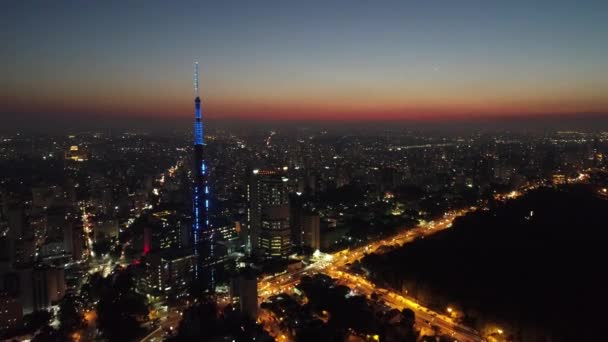 Naplemente Sao Paulo Belvárosában Brazília Napnyugtakor Belvárosban Metropolis Táj Mérföldkő — Stock videók