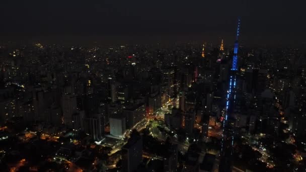 Ночь Центре Сан Паулу Бразилия Центр Города Фоне Ночной Жизни — стоковое видео