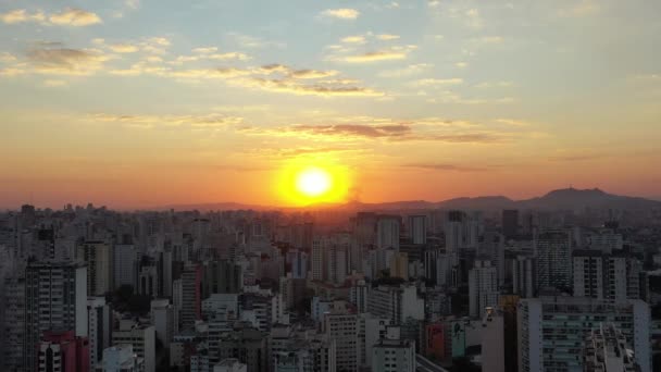 Naplemente Sao Paulo Belvárosában Brazília Napnyugtakor Belvárosban Metropolis Táj Mérföldkő — Stock videók