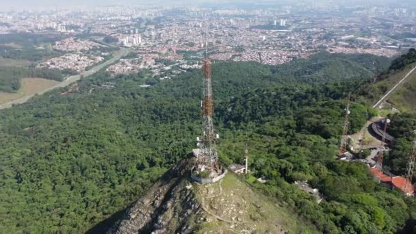Légi Felvétel Jaragua Hegyi Szikláról Sao Paulo Brazília Belvárosában Antenna — Stock videók