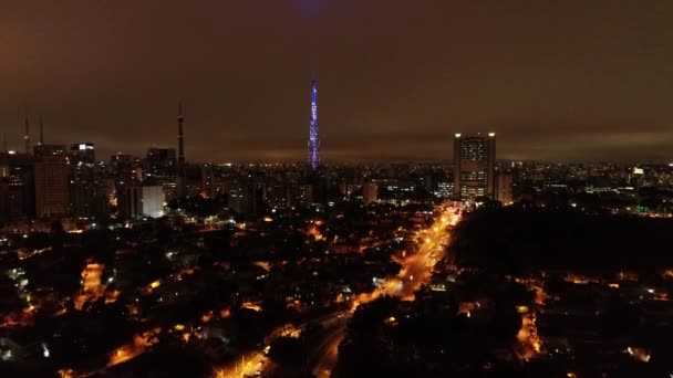 Natten Till Sao Paulo Brasilien Stadsdelen Mitt Natten Metropolis Landskap — Stockvideo