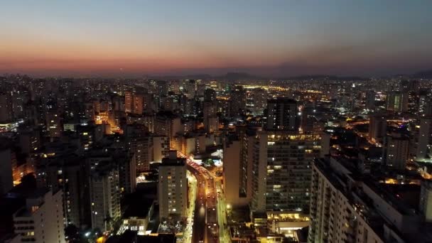 Naplemente Sao Paulo Belvárosában Brazília Napnyugtakor Belvárosban Metropolis Táj Mérföldkő — Stock videók