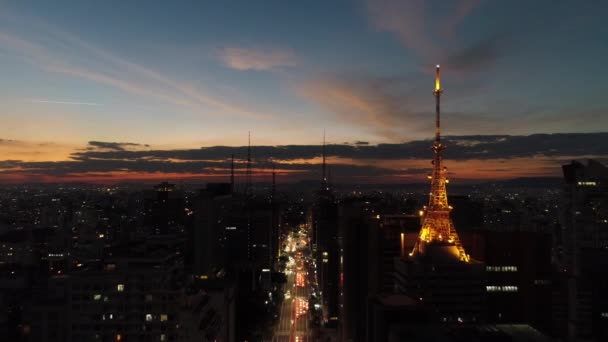 Sunset Centro São Paulo Brasil Distrito Downtown Cenário Pôr Sol — Vídeo de Stock