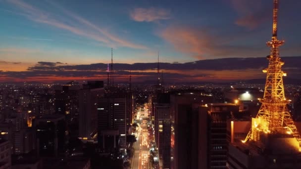 Naplemente Sao Paulo Belvárosában Brazília Napnyugtakor Belvárosban Metropolis Táj Mérföldkő — Stock videók