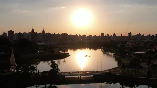 Zonsondergang Luchtlandschap Van Het Platteland Stad Sao Jose Rio Preto — Stockvideo