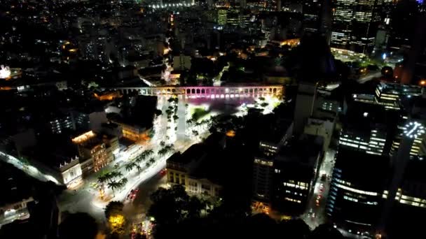 Nattlandskap Rio Janeiro Brasilien Panoramautsikt Över Upplysta Centrum Rio Janeiro — Stockvideo
